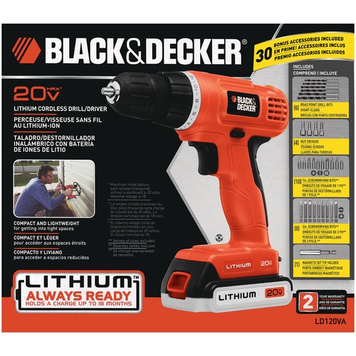 20V MAX* Lithium Drill/Driver with 30 Accessories LD120VA BLACK+DECKER